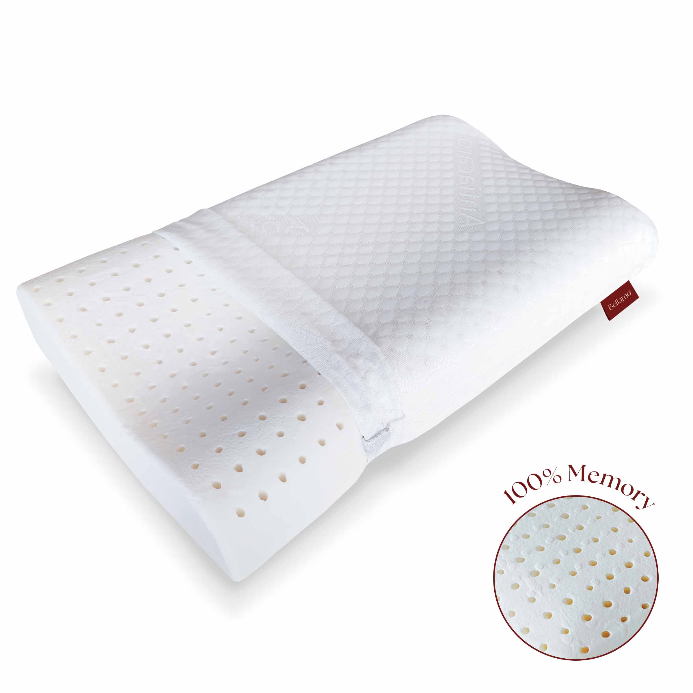 Cuscino cervicale Bologna in memory foam di Beliamo, progettato per offrire supporto ergonomico e comfort durante il sonno
