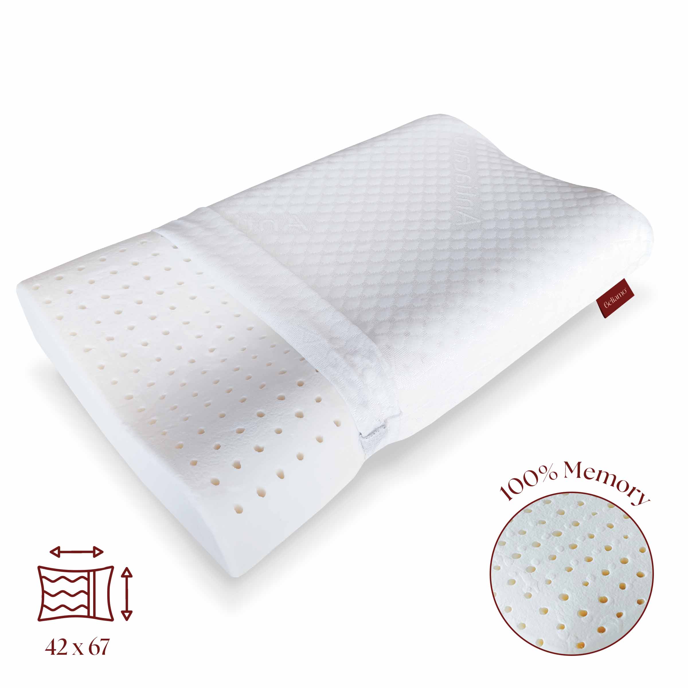 Cuscino cervicale Bologna in memory foam di Beliamo, progettato per offrire supporto ergonomico e comfort durante il sonno