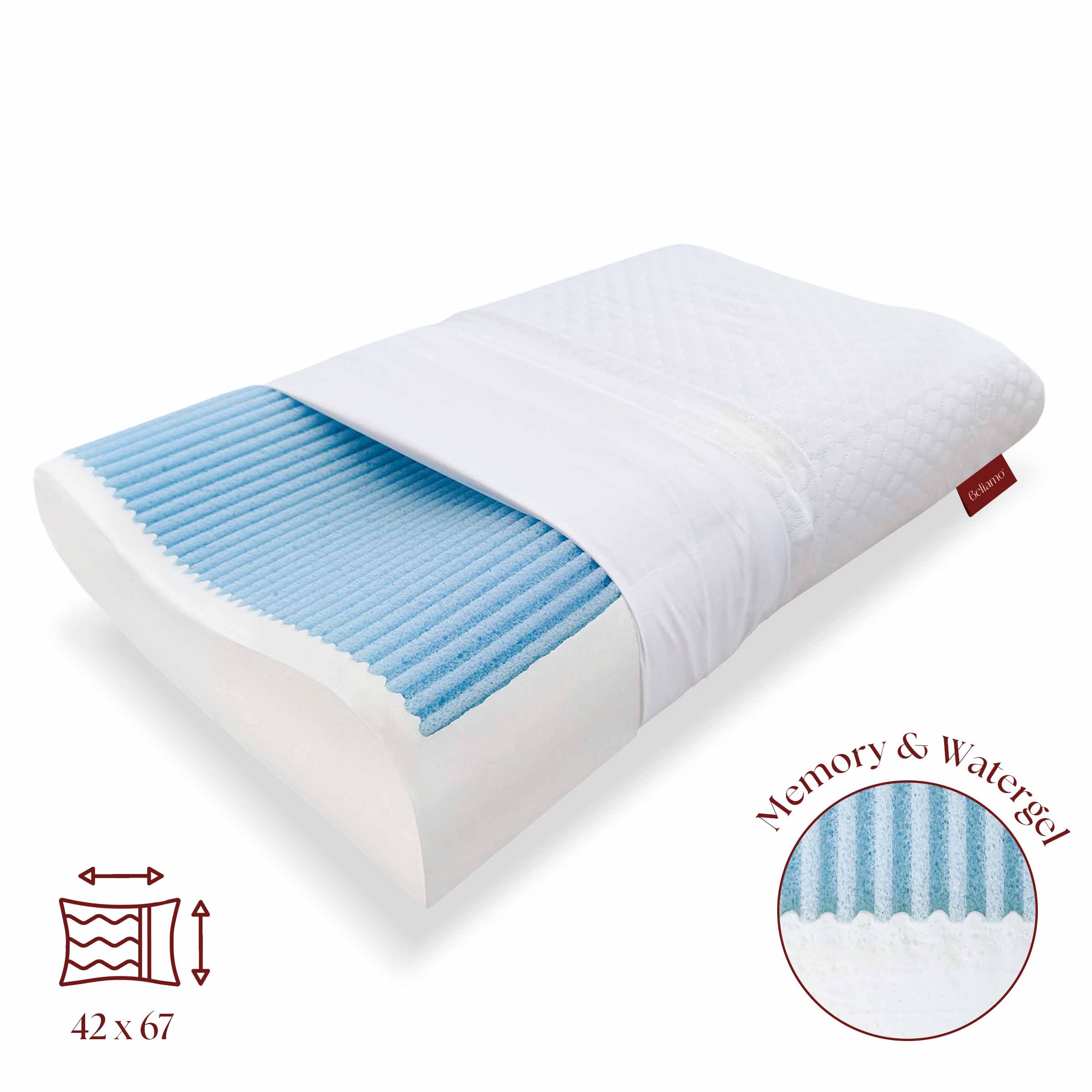 Cuscino cervicale Lignano in memory foam e water gel di Beliamo, ideale per un supporto ottimale e un sonno rinfrescante