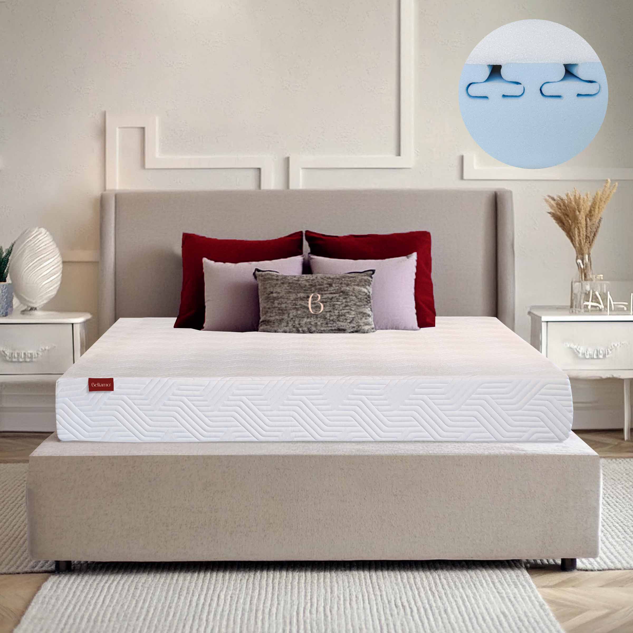 Materasso Vivaldi Waterfoam Spineline e Memory Extrapur di Beliamo, altezza 20 cm, progettato per offrire un supporto ergonomico e comfort ottimale durante il sonno